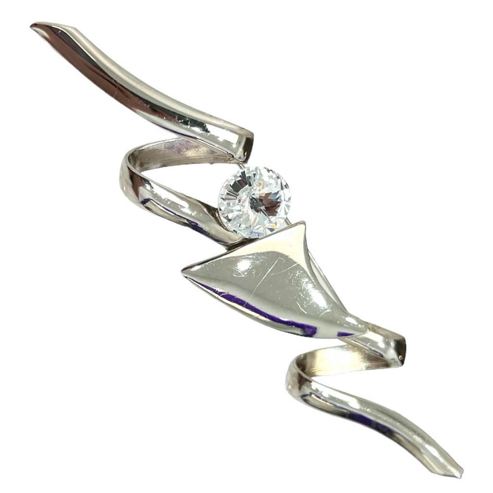 VINTAGE ARTISTIC SILVER TONE SQUIGGLE & CRYSTAL BROOCH